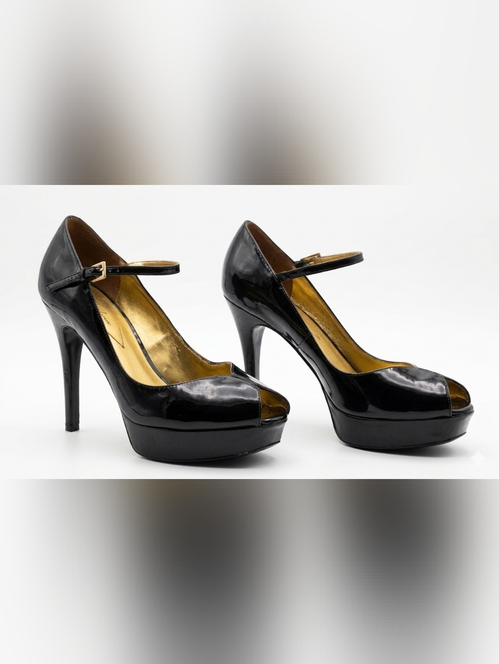 Iconic Vintage Guess Black Patent Leather Peep-Toe Mary Jane Heels 7.5 - Picture 3 of 10